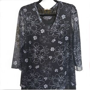 Floral Black Lined Sheer Women's Top